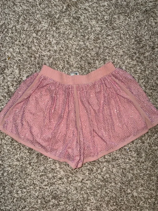 QUEEN OF SPARKLES XS Pink Rhinestone Active Shorts - Picture 4 of 4